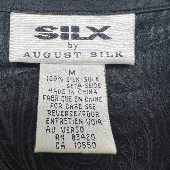 SILX By August Silk Button Down Black Silk Top Women's Size Medium Long Sleeve - Picture 2 of 11